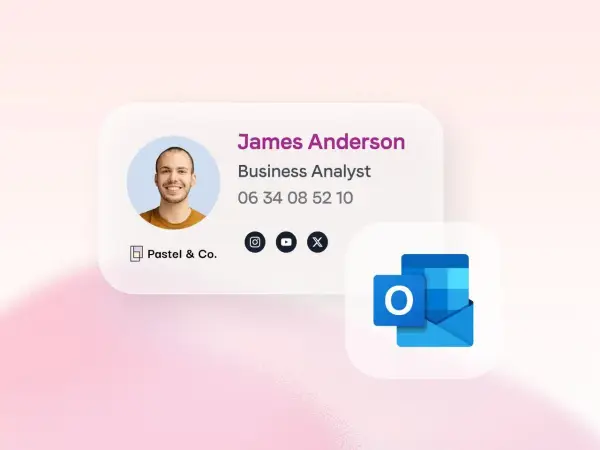 Carte de visite numérique de James Anderson, Business Analyst. Apprenez comment modifier signature Outlook pour une présentation professionnelle.